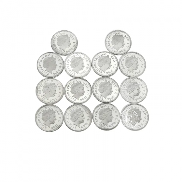 14 puonds (133 g) set of  silver coins The Royal Mint 25th anniversary, Great Britain 2008 (partially gilded)