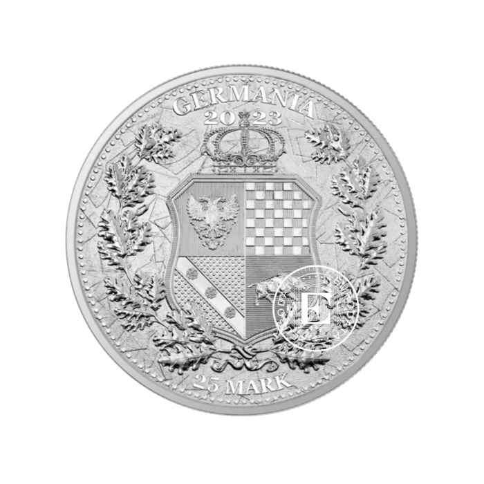 5 oz (155.50 g) sidabrinė moneta kortelėje Alegorijos - Galia & Germania, Lenkija 2023 (su sertifikatu)