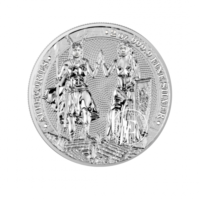 2 oz (62.20 g) sidabrinė moneta kortelėje Alegorijos - Galia & Germania, Lenkija 2023 (su sertifikatu)