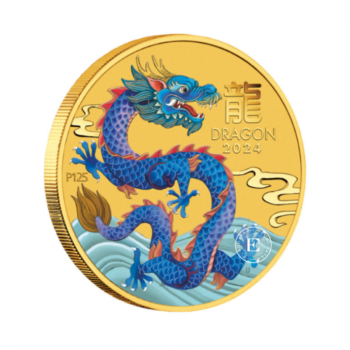 1/20 oz (1.55 g) złota kolorowa moneta Lunar III -  Dragon, Australia 2024