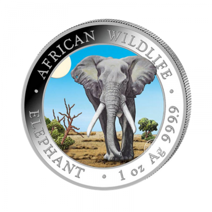 1 oz (31.10 g) pièce coloree d'argent Faune Africaine - Éléphant, Somalie 2025