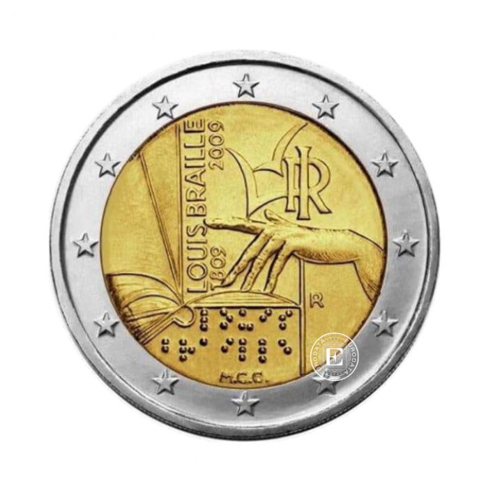 2 Eur moneta  200-osios Louiso Braille gimimo metinės, Italija 2009