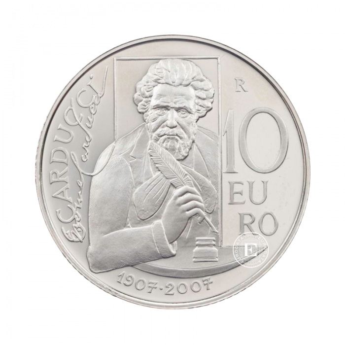 10 Eur (22 g)  silver PROOF coin Giouse Carducci, San Marino 2007