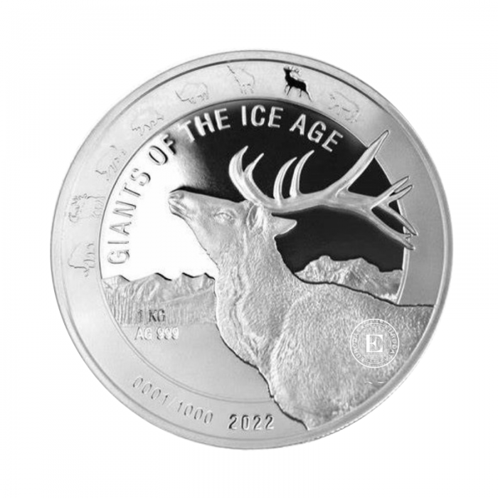 1 kg silver coin Giants of the Ice Age - Reindeer, Republic of Ghana 2022