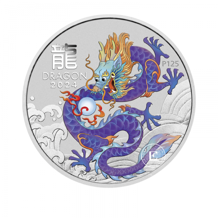 1/2 oz (15.55 g) silver colored coin Lunar III - Year of  Dragon, Australia 2024 (purple)