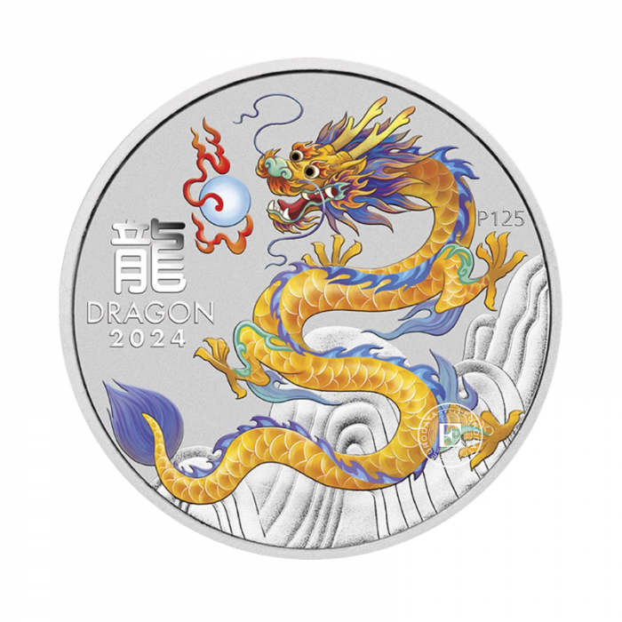 1 oz (31.10 g) srebrna  kolorowa moneta Lunar III -  Dragon, Australia 2024 (żółta)