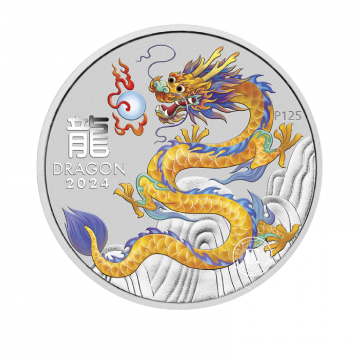 1/2 oz (15.55 g) srebrna  kolorowa moneta Lunar III -  Dragon, Australia 2024 (yellow)