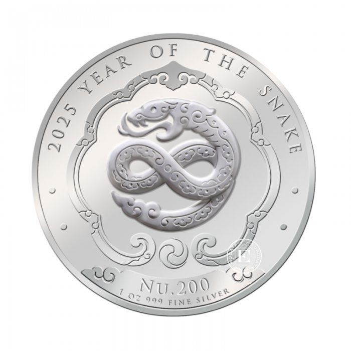 1 oz (31.10 g) pièce d'argent Year of the snake, Royaume de Bhoutan 2025