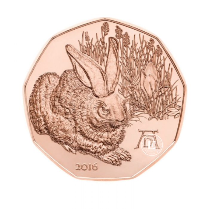 5 Eur varinė moneta Jaunas kiškis, Austrija 2016