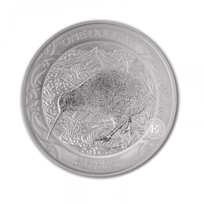 1 oz(31.10 g) Silbermünze auf der Karte Kiwi, Neuseeland 2019