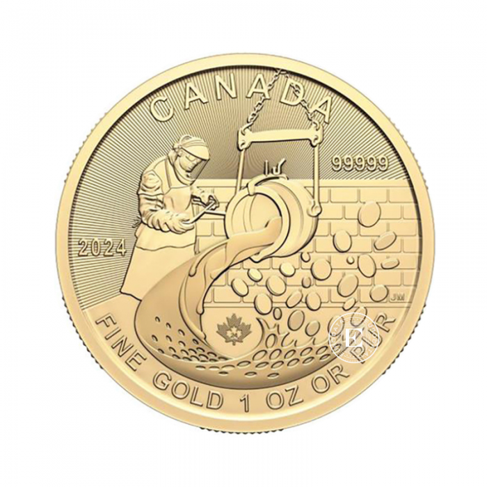 1 oz (31.10 g) gold coin on coincard Klondike Gold Rush - From Dore to Refined Gold, Canada 2024