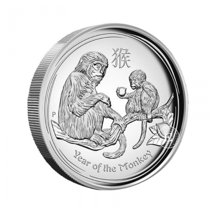1 oz (31.10 g) sidabrinė moneta Lunar II -  Beždžionės metai, Australija 2016 (su sertifikatu, aukštas reljefas)