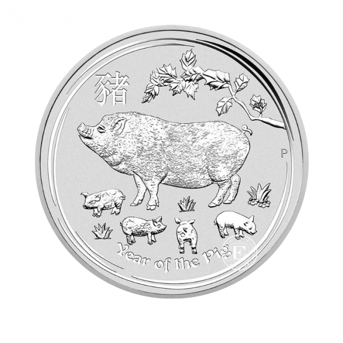 1 oz (31.10 g) srebrna moneta Lunar II - Year of the Pig, Australia 2019