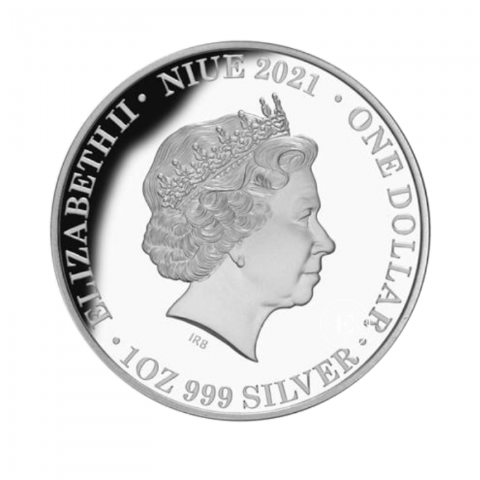 1 oz (31.10 g) sidabrinė PROOF moneta Karalienė Elžbieta II, Niujė 2021 (su sertifikatu)