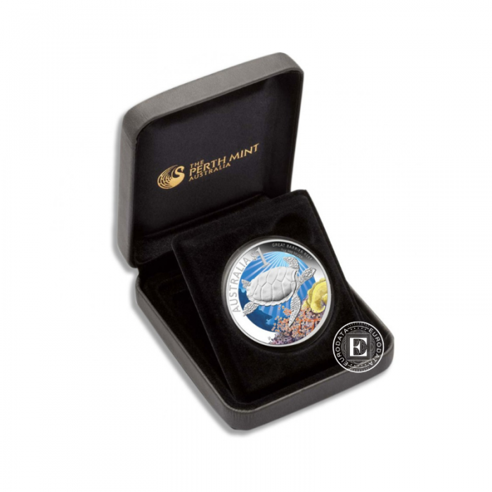 1 oz (31.10 g) silver PROOF colored coin Great Barrier Reef - Turtle, Australia 2011 (with certificate)