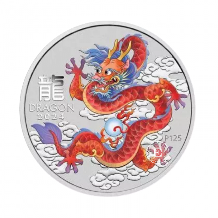 1 oz (31.10 g) silbermünze farbig Lunar III - Year of  Dragon, Australien 2024 (rot)