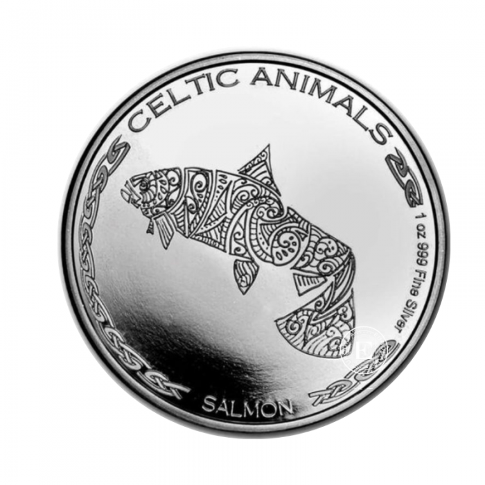 1 oz (31.10 g) sidabrinė moneta Celtic Animals - Lašiša, Čadas 2021