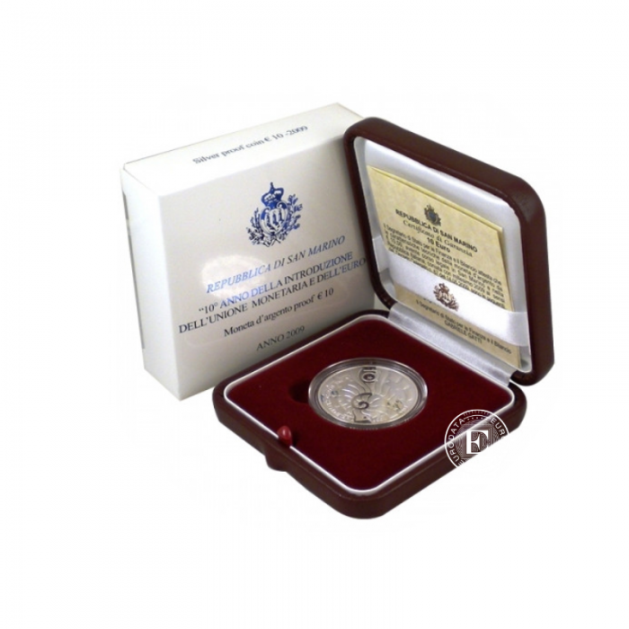 10 Eur (22 g) srebrna PROOF moneta 10th Anniversary of the Economic and Monetary Union, San Marino 2009