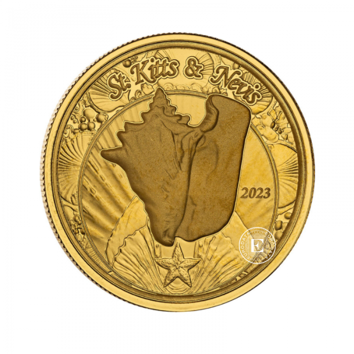 1 oz (31.10 g) gold coin on coincard  EC8 St Kitts and Nevis - Conch Shell, Eastern Caribbean 2023