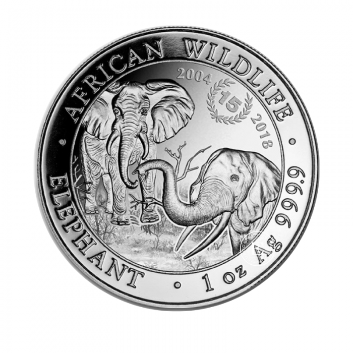 1 oz (31.10 g) silbermünze Afrikanische Tierwelt – Elefant - 15th anniversary, Somalia 2018