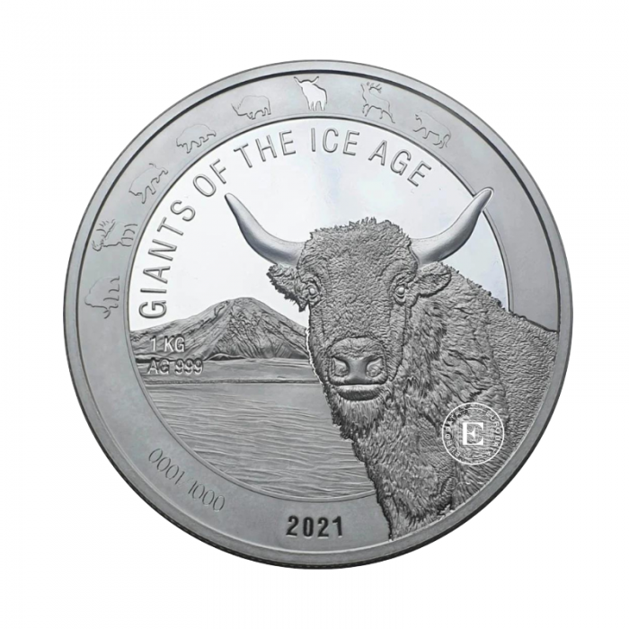 1 kg sidabrinė moneta Giants of the Ice Age - Tauras,  Ganos Respublika 2021