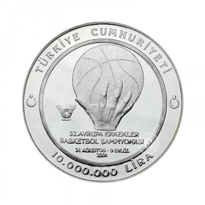 10000000 lirų (31.47 g) sidabrinė PROOF moneta Eurobasket Europos krepšinio taurė, Turkija 2001