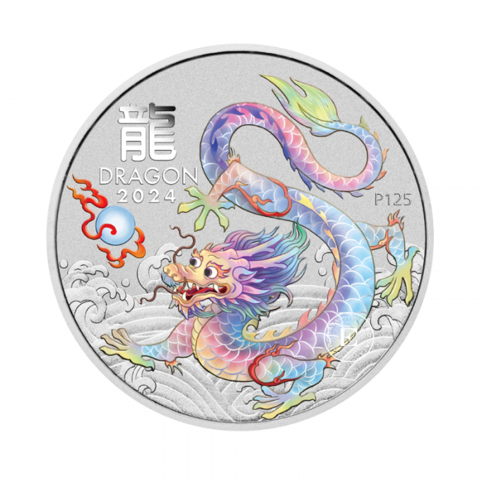 1 oz (31.10 g) srebrna  kolorowa moneta Lunar III -  Dragon, Australia 2024 (wielobarwny)