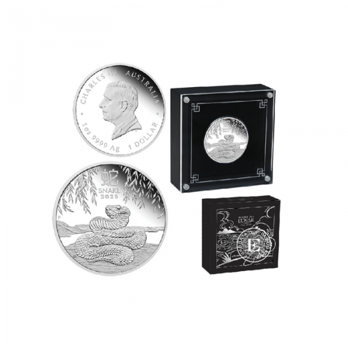 1 oz (31.10 g) sidabrinė PROOF moneta Lunar III -  Gyvatės metai, Australija 2025 (su sertifikatu)