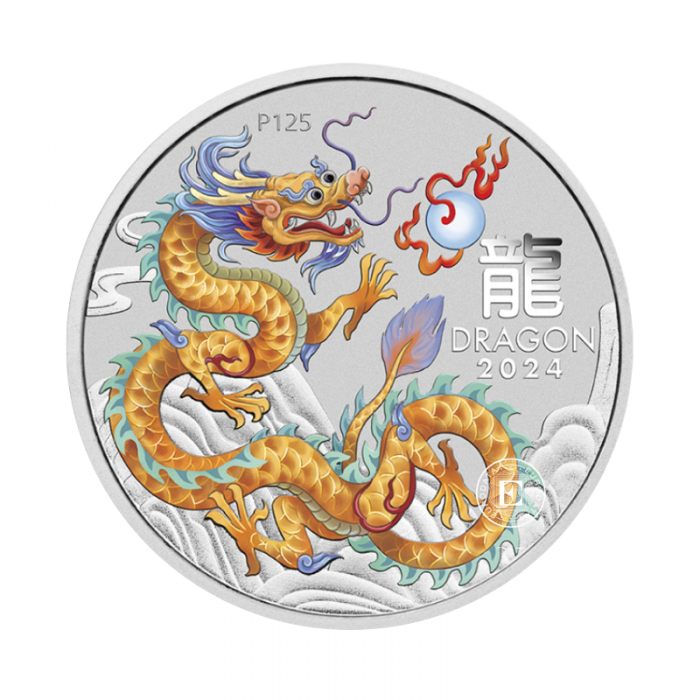 1 oz (31.10 g)  silver colored coin Lunar III - Year of  Dragon, Australia 2024 (golden color)