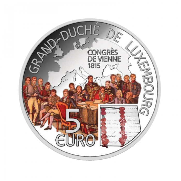 5 Eur (20 g) silbermünze farbig auf der Karte Congress of Vienna, Luxemburg 2015