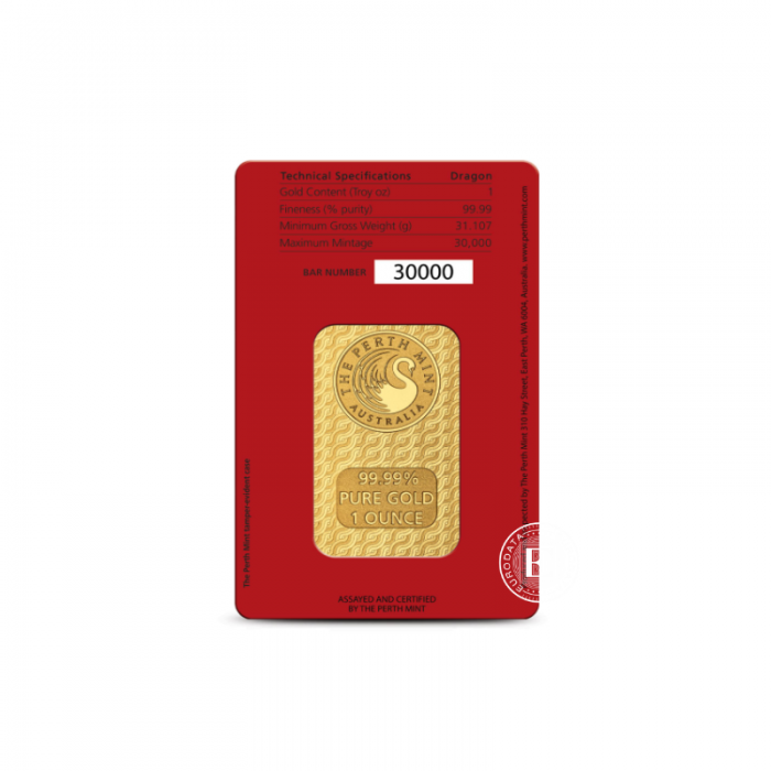 1 oz (31.10 g) investicinio aukso luitas Drakono metai, Perth Mint 999.9