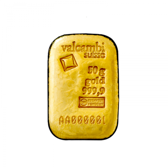 50 g casted gold bar of Valcambi 999.9