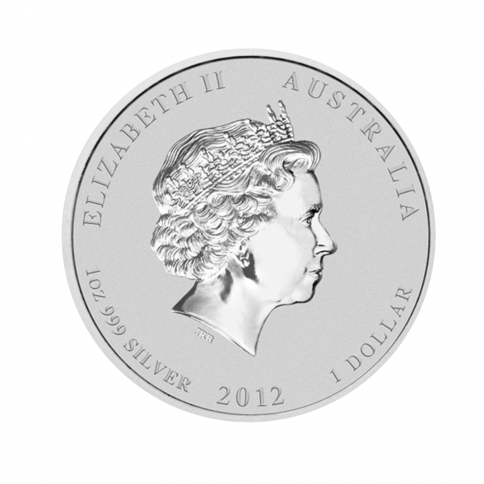1 oz (31.10 g) sidabrinė moneta Drakonas, Lunar II, Australija 2012 (dalinai paauksuota)