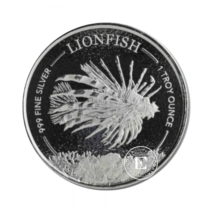 1 oz (31.10 g) sidabrinė moneta Lionfish, Barbadosas 2019