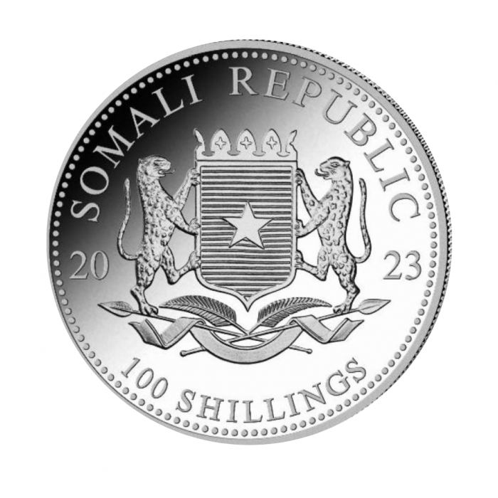 1 oz (31.10 g) sidabrinė spalvota moneta Afrikos laukinė gamta, Dramblys, Somalis 2023