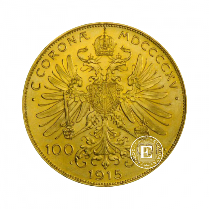 100 kroner (33.87 g) gold coin, Austria 1915, Restrike