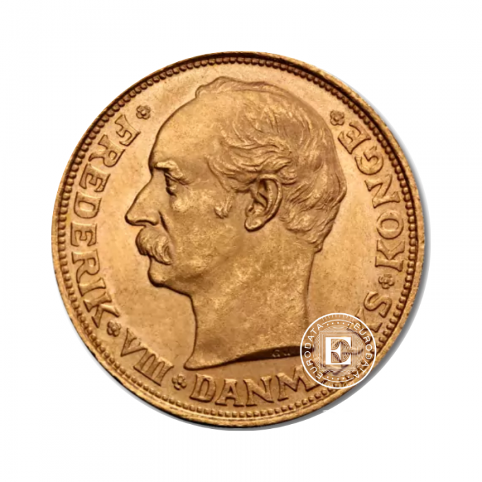 20 kronų (8.06 g) auksinė moneta Frederikas VIII, Danija 1908-1912