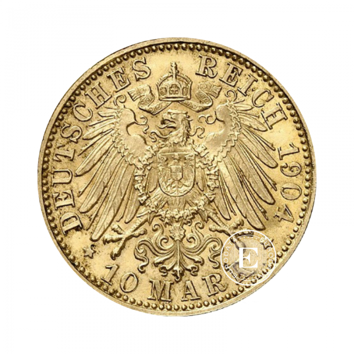 10 markių (3.58 g) auksinė moneta Otto King of Bavaria, Vokietija 1888-1912