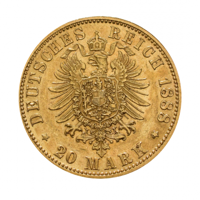 20 markių (7.16 g) auksinė moneta Friedrich III, Vokietija 