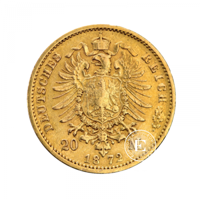 20 mark (7.16 g) gold coin Johann King of Saxony, Germany 1872-1873