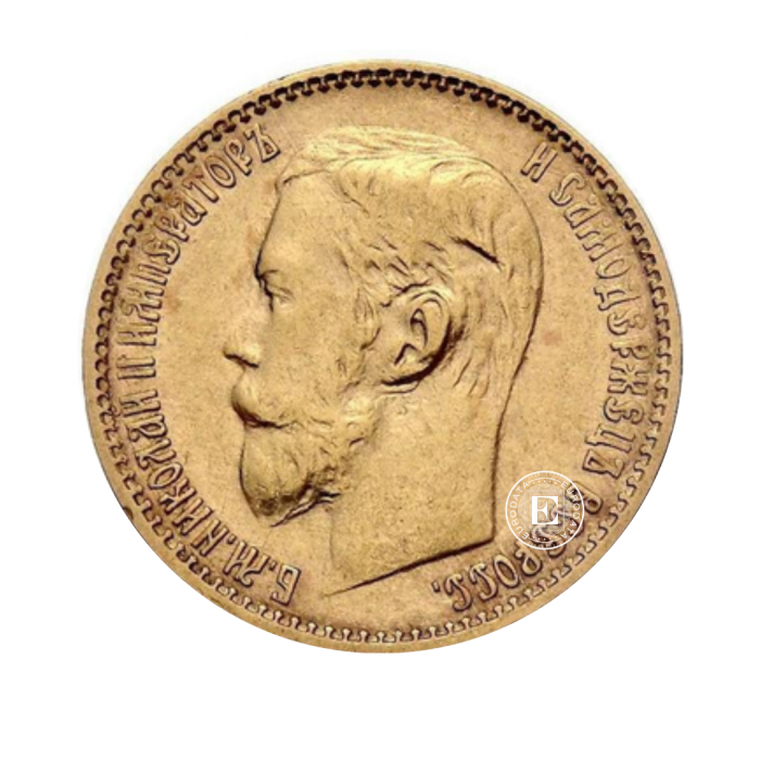 5 rublių  (3.87 g) auksinė moneta Caro imperija - Nikolajus II, Rusija 1897-1911