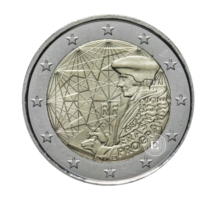 2 Eur PROOF moneta Erasmus, Prancūzija 2022