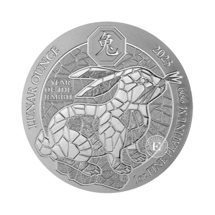  1 oz (31.10 g) pièce de platine Year of rabbit, Rwanda 2023